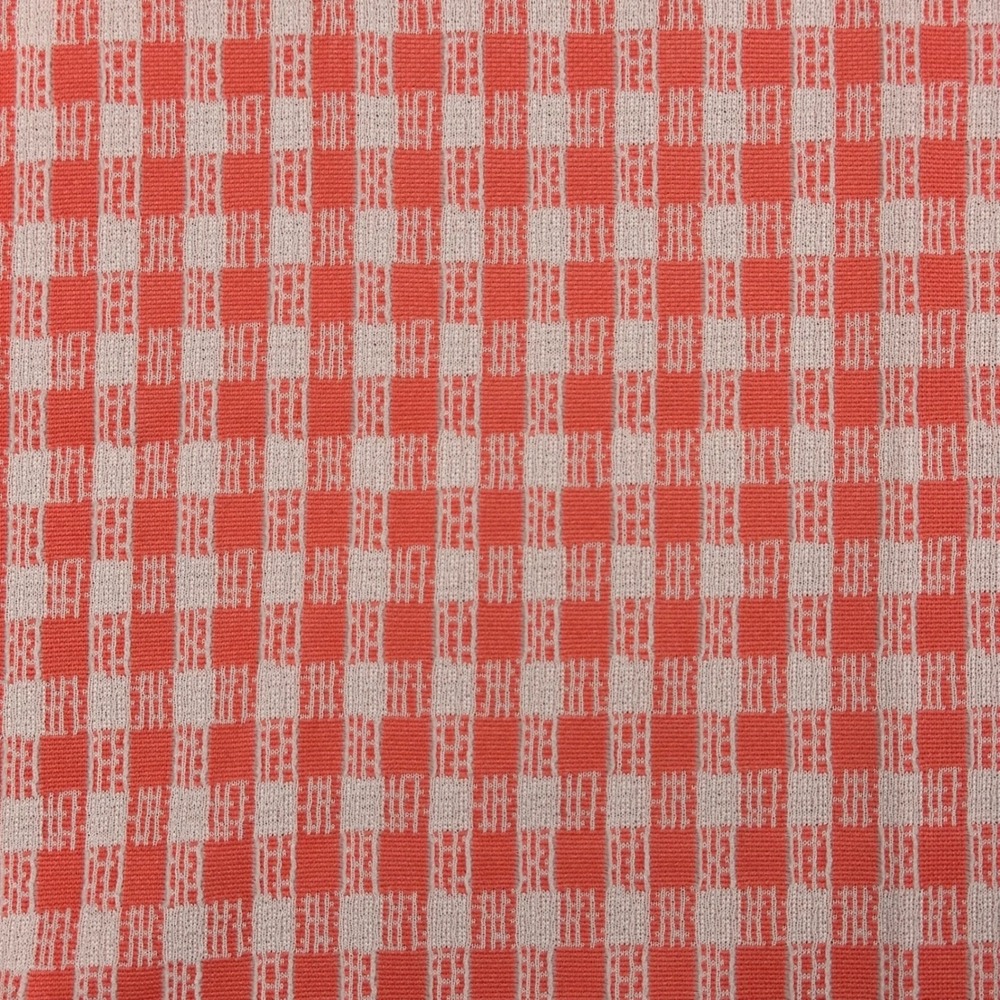 Vintage Coral Pink White Gingham Textured Woven Fabric Remnant 30x40 Irregular - Picture 3 of 6